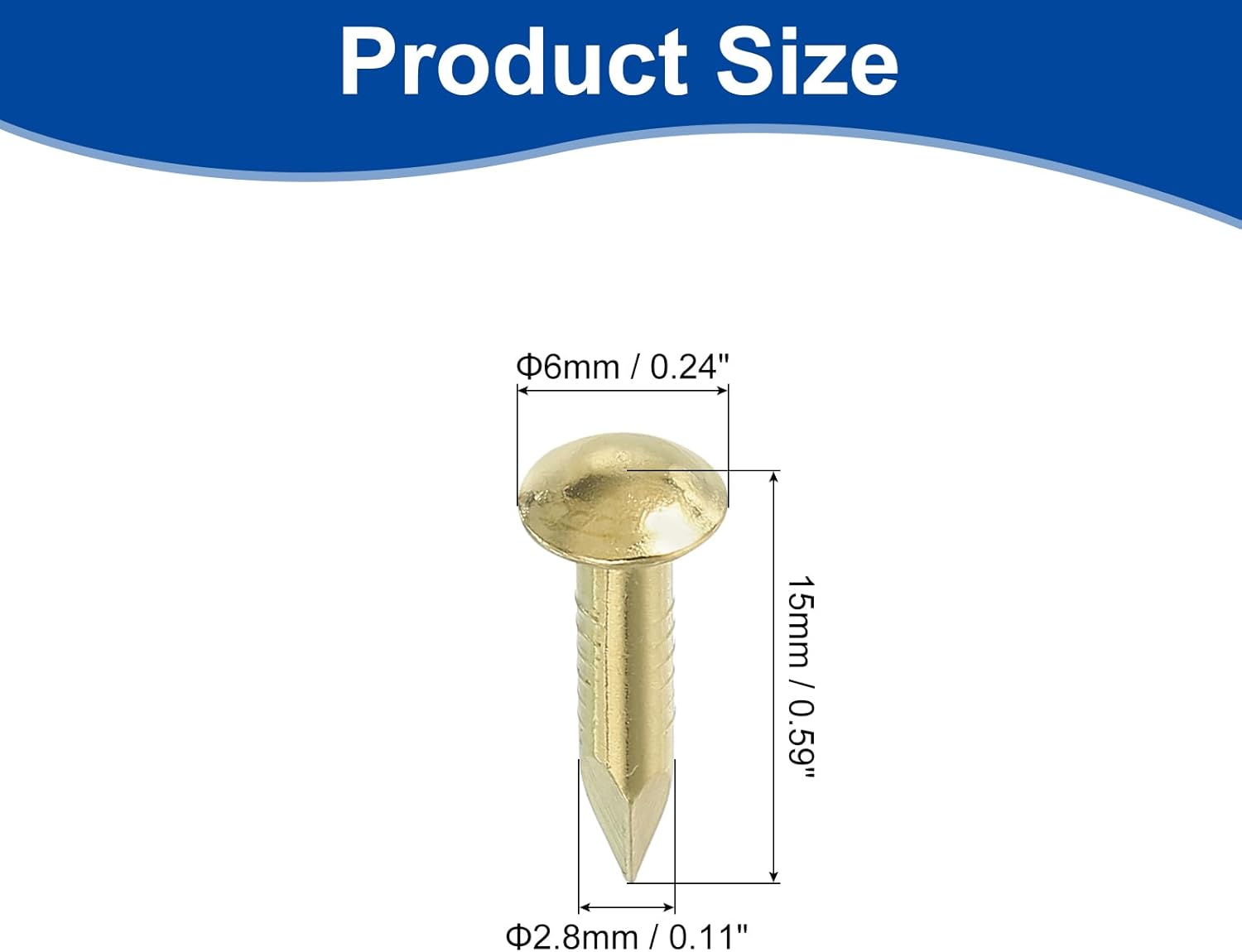 200Pcs Brass Round Head Nails 2.8 x 15mm for Woodworking & Picture Hanging - Small Hardware Nails for DIY Projects