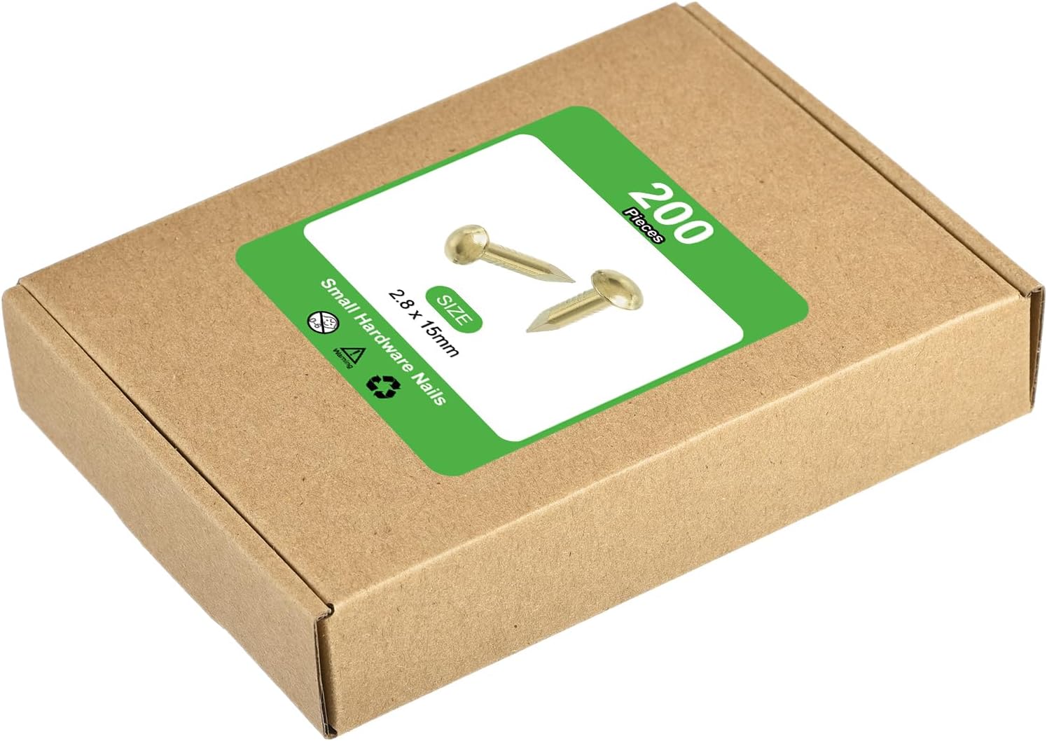 200Pcs Brass Round Head Nails 2.8 x 15mm for Woodworking & Picture Hanging - Small Hardware Nails for DIY Projects