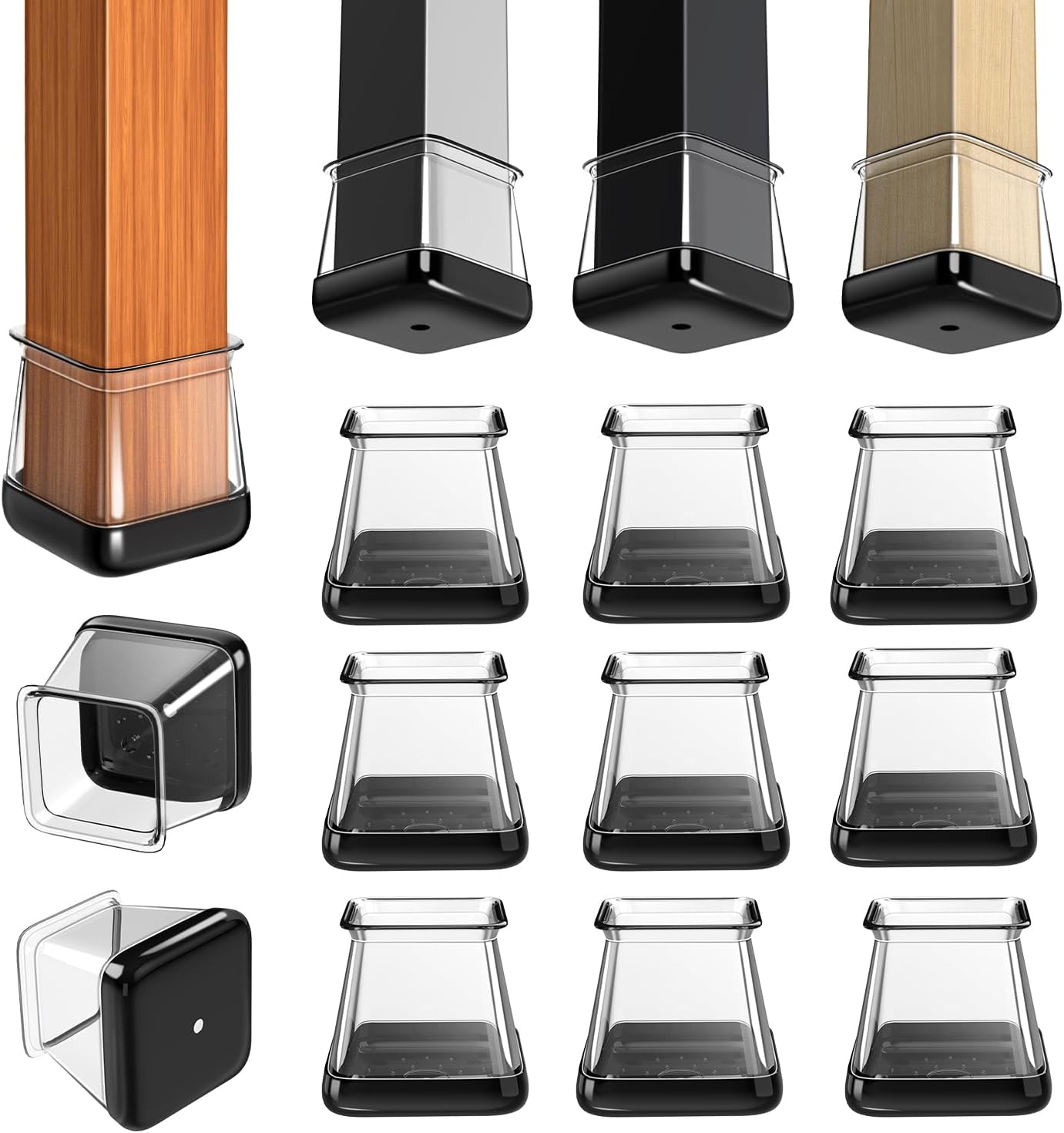 2024 Chair Leg Floor Protectors Furniture Sliders for Hardwood and Carpet - Non Slip Silicone, Reduce Noise, 28 Pcs Clear Square XL Fit 1-1/2" to 1-3/4