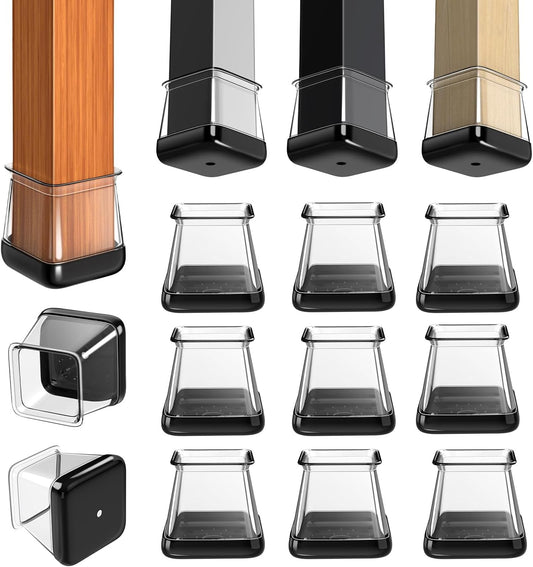 2024 Chair Leg Floor Protectors Furniture Sliders for Hardwood and Carpet - Non Slip Silicone, Reduce Noise, 28 Pcs Clear Square XL Fit 1-1/2" to 1-3/4