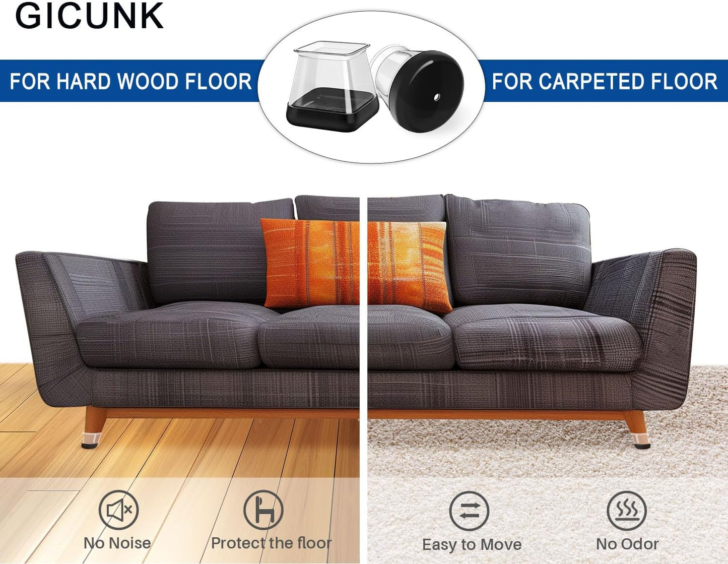 2024 Chair Leg Floor Protectors Furniture Sliders for Hardwood and Carpet - Non Slip Silicone, Reduce Noise, 28 Pcs Clear Square XL Fit 1-1/2" to 1-3/4