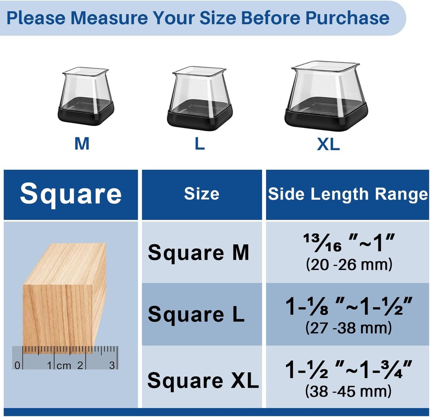 2024 Chair Leg Floor Protectors Furniture Sliders for Hardwood and Carpet - Non Slip Silicone, Reduce Noise, 28 Pcs Clear Square XL Fit 1-1/2" to 1-3/4