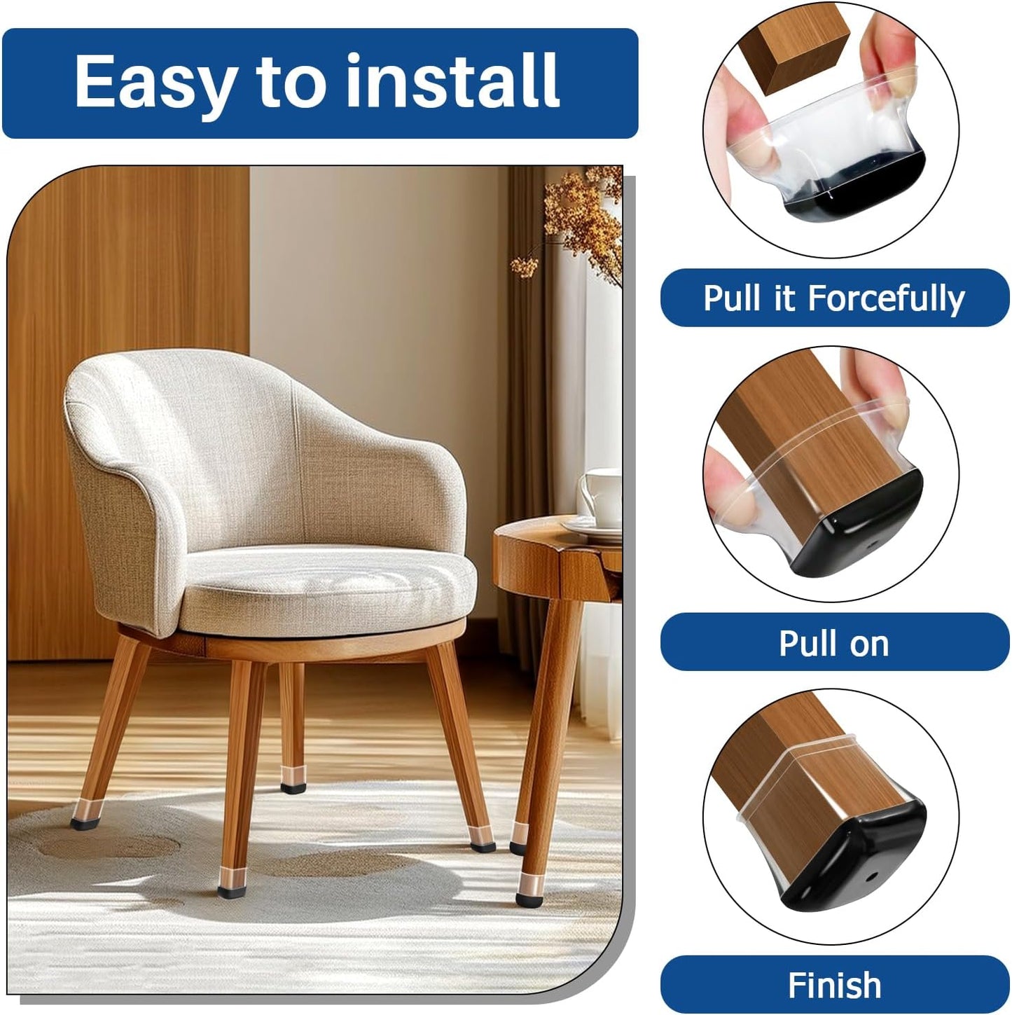 2024 Chair Leg Floor Protectors Furniture Sliders for Hardwood and Carpet - Non Slip Silicone, Reduce Noise, 28 Pcs Clear Square XL Fit 1-1/2" to 1-3/4