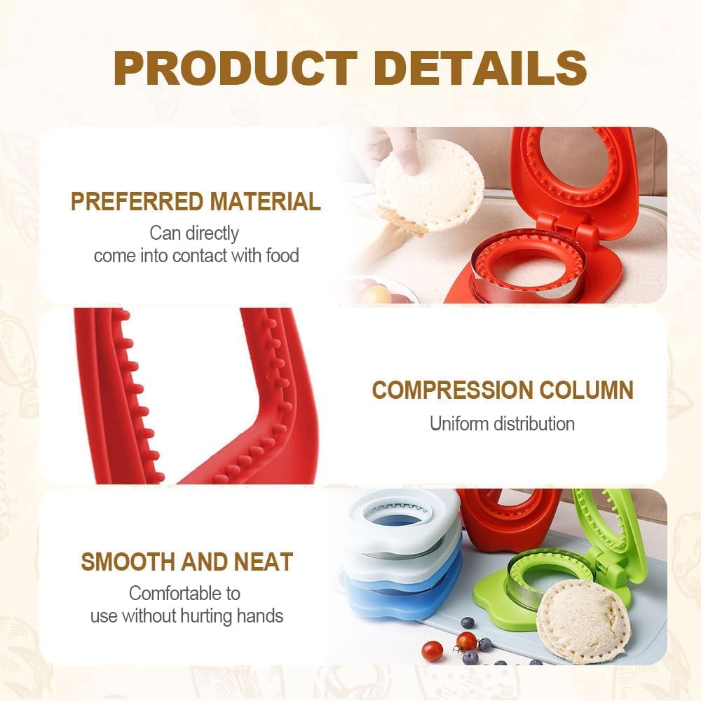 2024 Upgrade BusyLive Sandwich Cutters for Kids Lunch - Pink Square Shapes - Bento Box Accessories - Crustless Sandwich Maker & Sealer