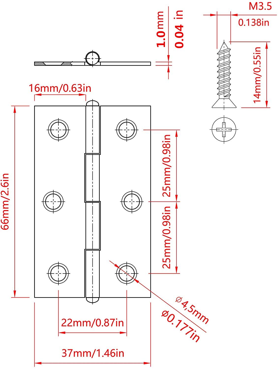 20Pcs 3 Inch Stainless Steel Folding Door and Window Hinges with 120 Screws