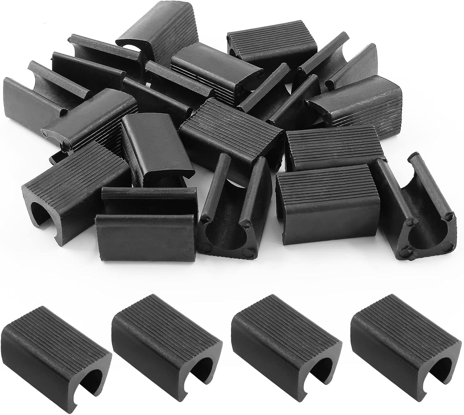 20PCS Black Plastic Furniture Feet Protectors - 14mm Plastic Caps for Bar Stools & Chairs - Non-Slip Leg Tips for Patio Furniture - Rectangle Leg Caps for Floor Protection