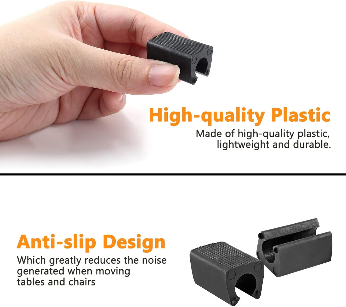 20PCS Black Plastic Furniture Feet Protectors - 14mm Plastic Caps for Bar Stools & Chairs - Non-Slip Leg Tips for Patio Furniture - Rectangle Leg Caps for Floor Protection