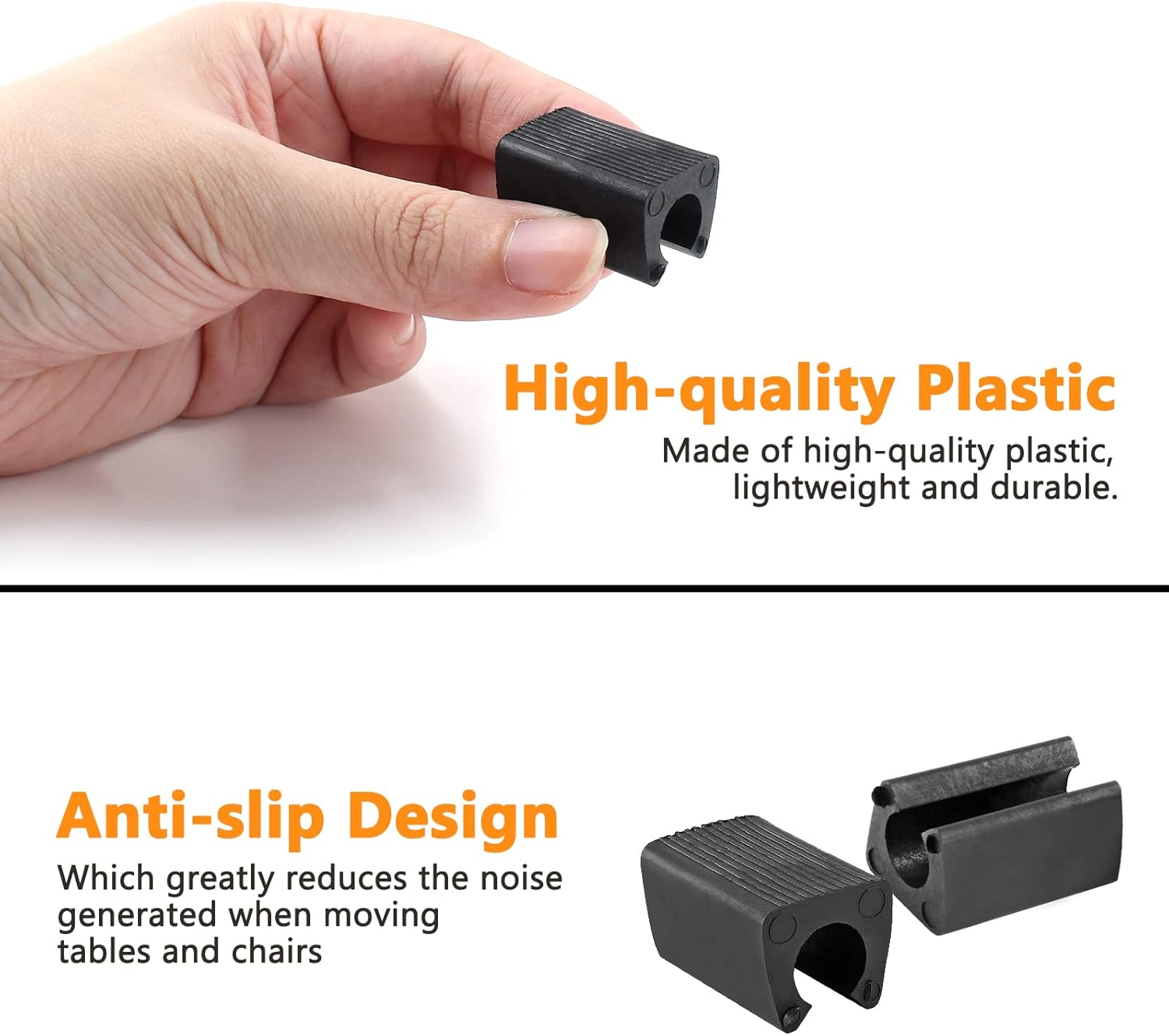 20PCS Black Plastic Furniture Feet Protectors - 14mm Plastic Caps for Bar Stools & Chairs - Non-Slip Leg Tips for Patio Furniture - Rectangle Leg Caps for Floor Protection