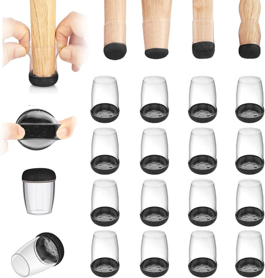 20PCS Clear Silicone Chair Leg Floor Protectors for Hardwood Floors - Furniture Pads to Prevent Scratches - Round & Square Sliders - Felt Furniture Leg Covers - Small Size - Black Color