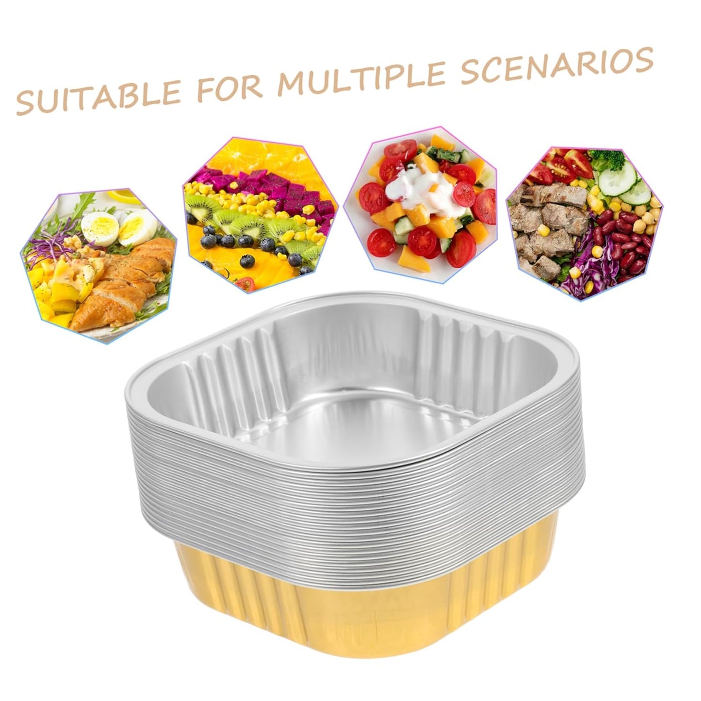 20pcs Foil Disposable Food Tray 220ml Chafing Dish for Toaster Oven Baking Pan BBQ Parties Meal Prep