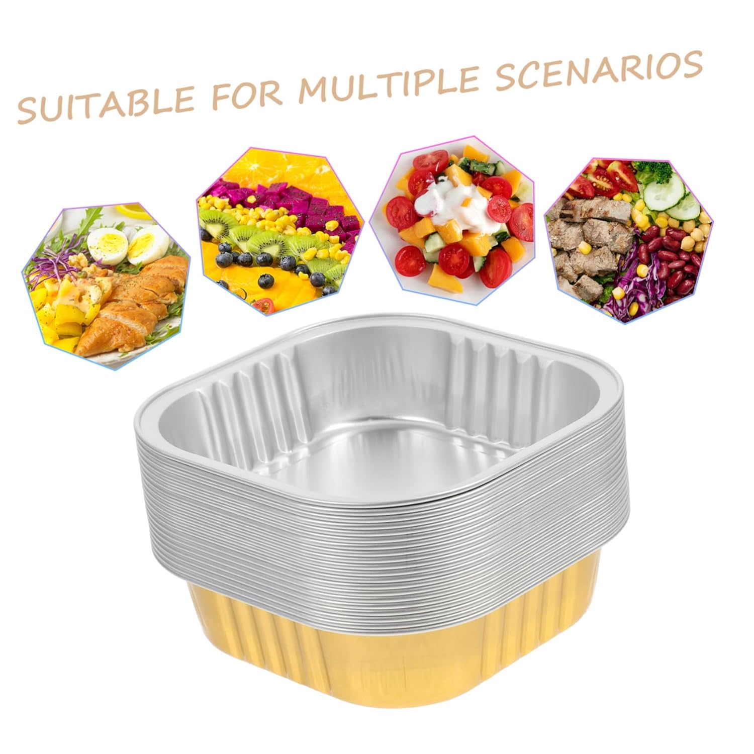 20pcs Foil Disposable Food Tray 220ml Chafing Dish for Toaster Oven Baking Pan BBQ Parties Meal Prep