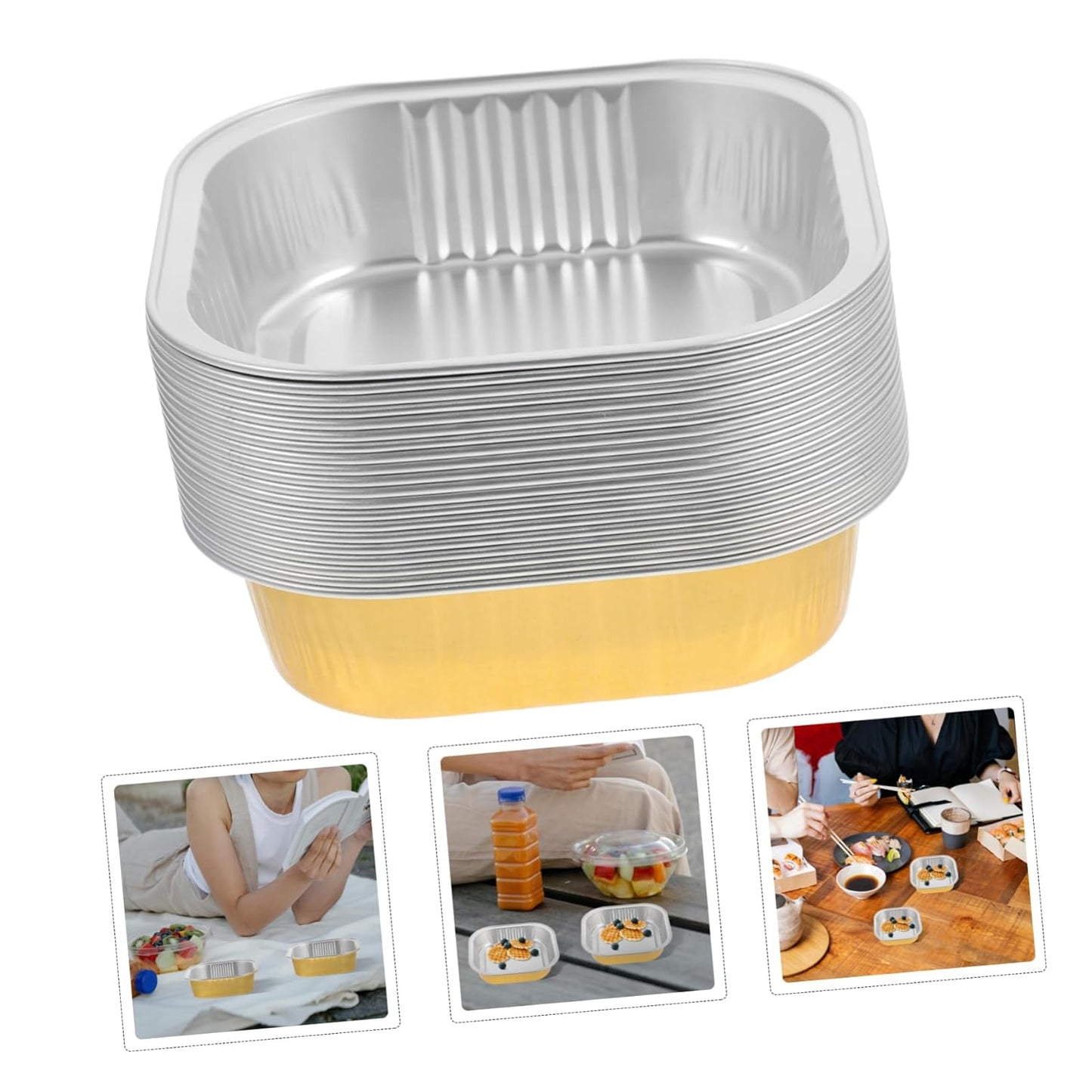 20pcs Foil Disposable Food Tray 220ml Chafing Dish for Toaster Oven Baking Pan BBQ Parties Meal Prep