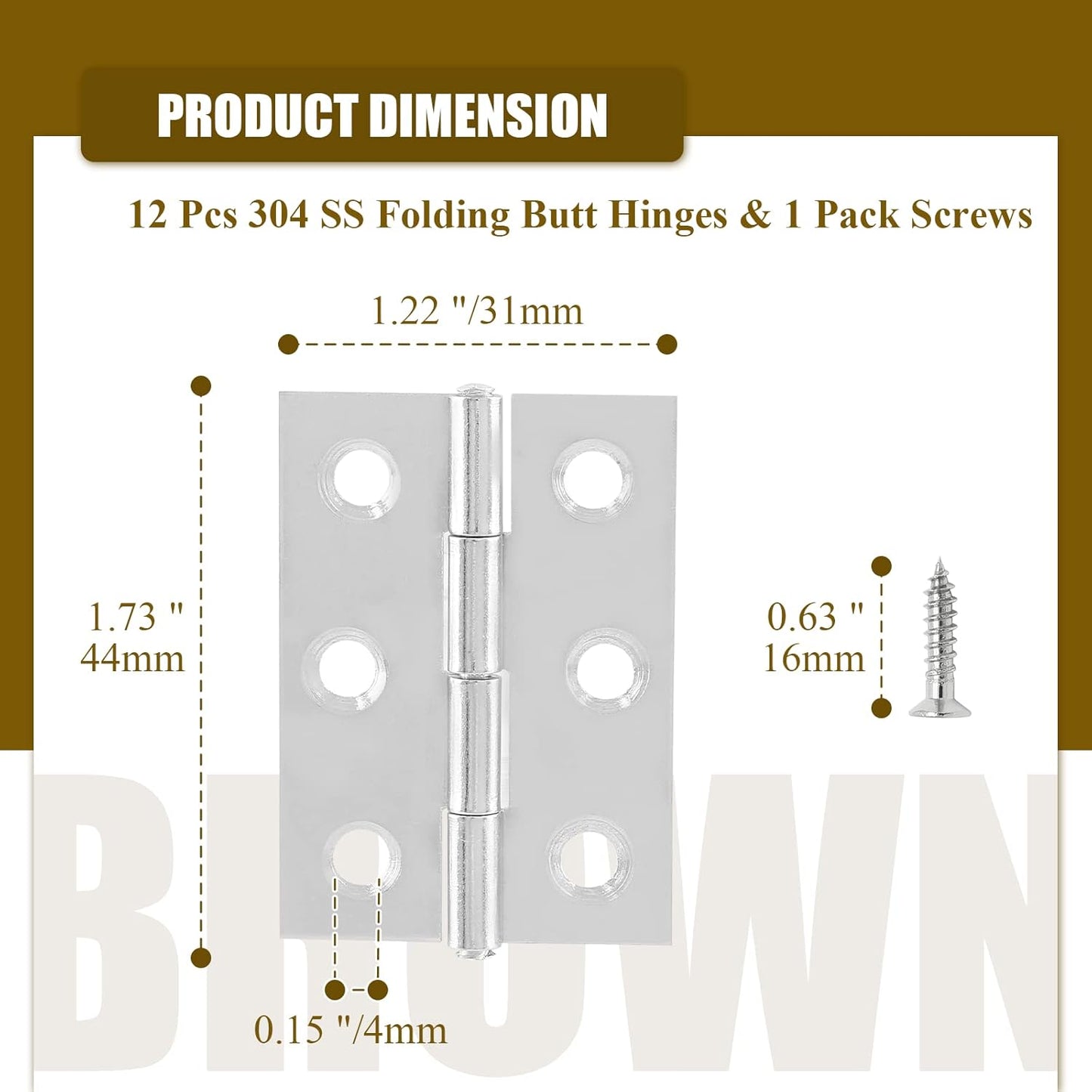 20pcs Stainless Steel 2 Inch Butt Hinges for Cabinets, Doors, Windows, Jewelry Boxes - Chrome Finish