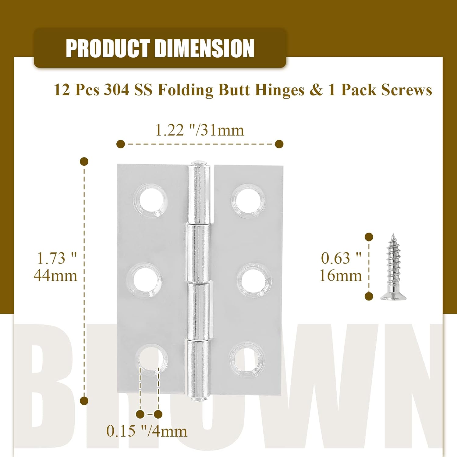 20pcs Stainless Steel 2 Inch Butt Hinges for Cabinets, Doors, Windows, Jewelry Boxes - Chrome Finish