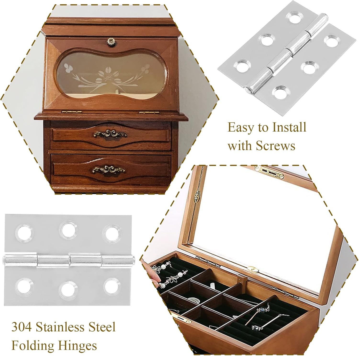 20pcs Stainless Steel 2 Inch Butt Hinges for Cabinets, Doors, Windows, Jewelry Boxes - Chrome Finish