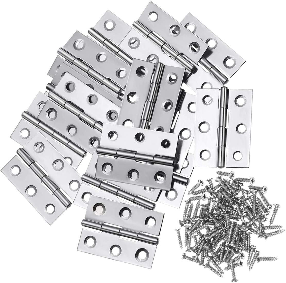 20Pcs Stainless Steel 2-Inch Folding Hinge Set with 120 Screws for Doors and Windows
