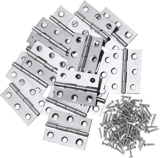20Pcs Stainless Steel 2-Inch Folding Hinge Set with 120 Screws for Doors and Windows