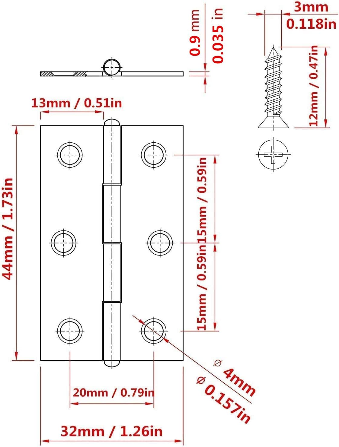 20Pcs Stainless Steel 2-Inch Folding Hinge Set with 120 Screws for Doors and Windows