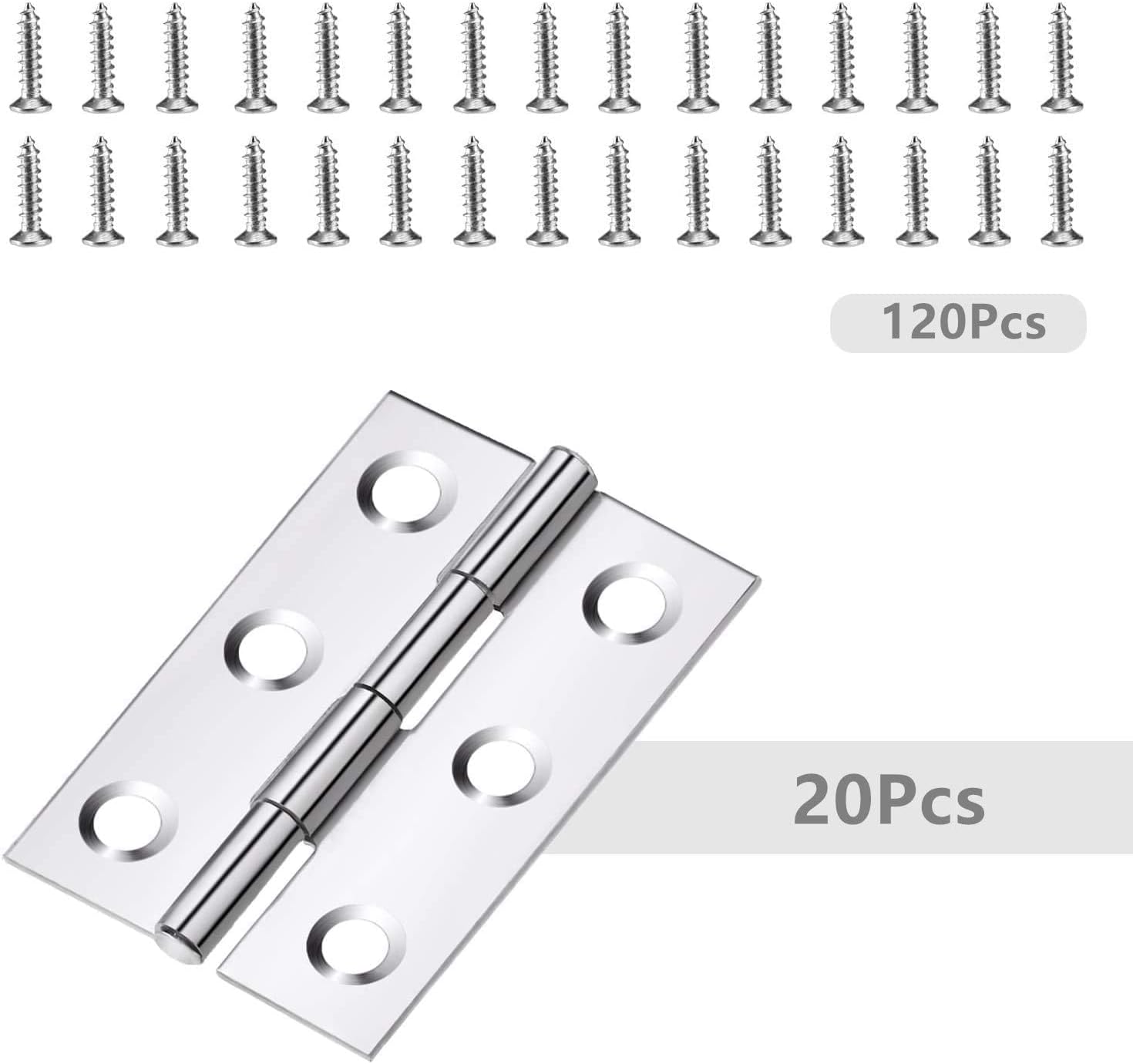 20Pcs Stainless Steel 2-Inch Folding Hinge Set with 120 Screws for Doors and Windows