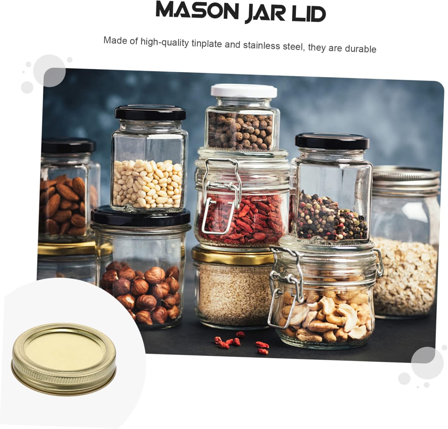 20Pcs Stainless Steel Mason Jar Sip Lids Bands - Easy Open Close, Food-Grade Tinplate