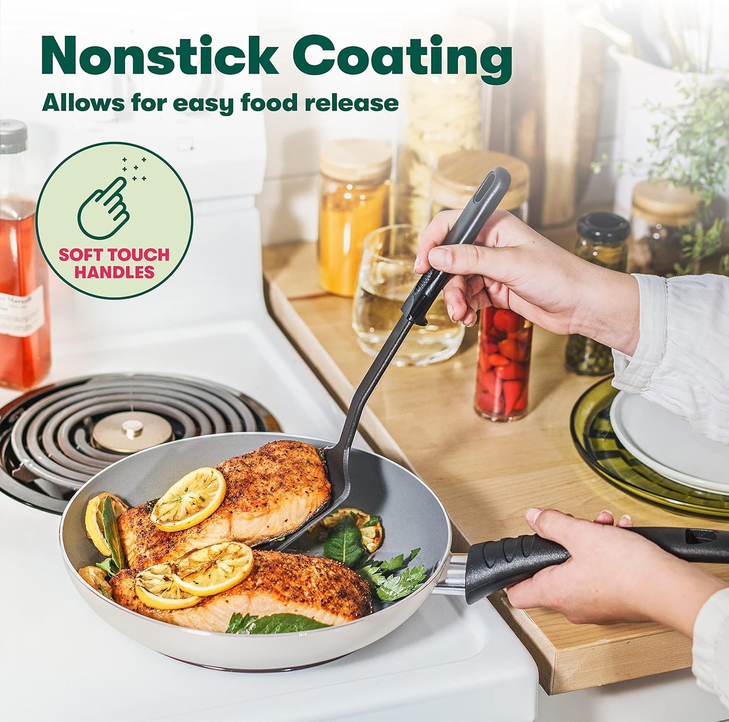 21 Piece Nonstick Cookware Set with Glass Lids - Aluminum Bakeware, Pots and Pans, Storage Bowls & Utensils - Compatible with All Stovetops - White