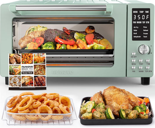 21QT Nuwave Bravo Pro Smart Toaster Oven Air Fryer Combo - Mint Green, 10-in-1 Convection Countertop Oven, 1800W, 50-450°F