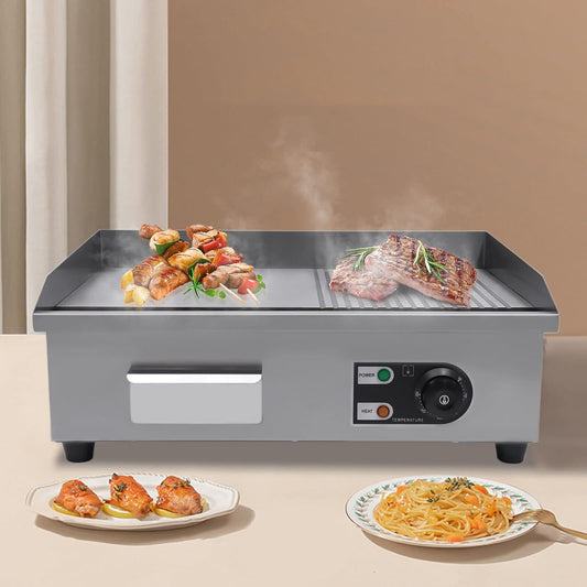 22" Commercial Electric Griddle - 1600W Restaurant Grill BBQ Flat Top - Stainless Steel Nonstick Countertop Griddle with Adjustable Thermostat for Kitchen