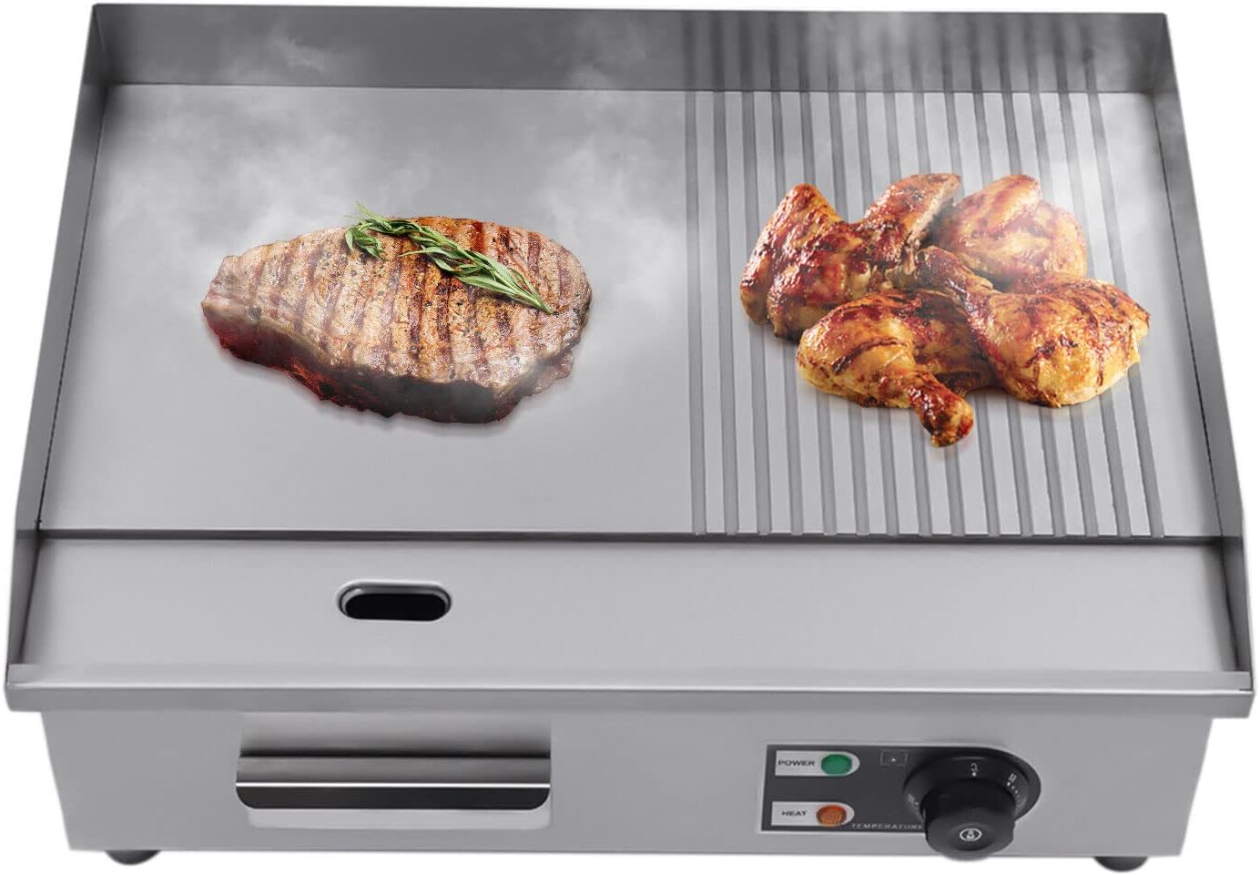 22" Commercial Electric Griddle - 1600W Restaurant Grill BBQ Flat Top - Stainless Steel Nonstick Countertop Griddle with Adjustable Thermostat for Kitchen