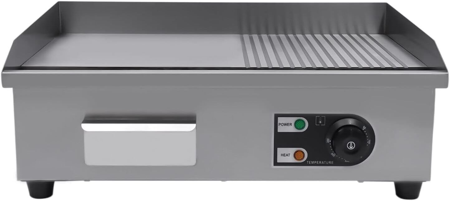 22" Commercial Electric Griddle - 1600W Restaurant Grill BBQ Flat Top - Stainless Steel Nonstick Countertop Griddle with Adjustable Thermostat for Kitchen
