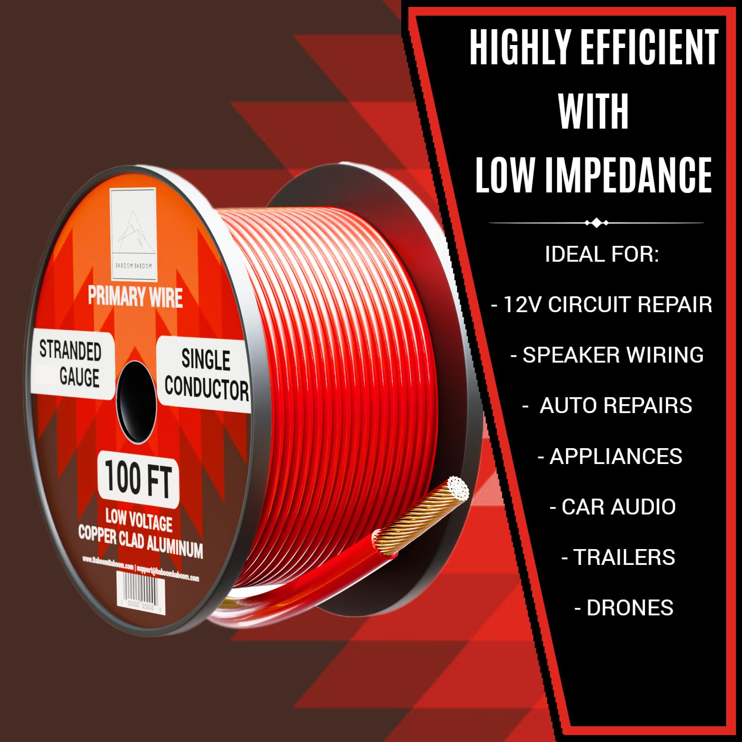 22 Gauge Wire Combo Pack - 6 Rolls (600ft Total) 100ft Per Roll, Low Voltage Automotive & Electrical Cable - Copper Clad Aluminum