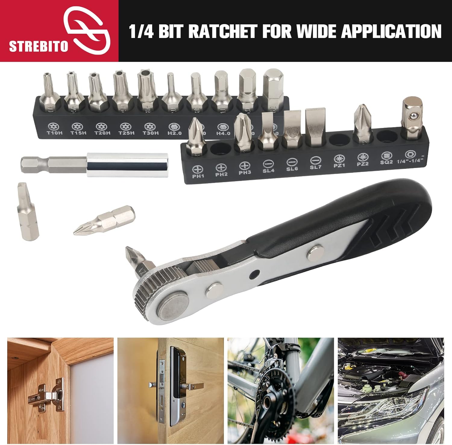 22-Piece Mini Ratchet Set with Right Angle Screwdriver for Tight Spaces, Phillips, Slotted, Torx, Hex, Square - Small Ratcheting Wrench Bit Ratchet