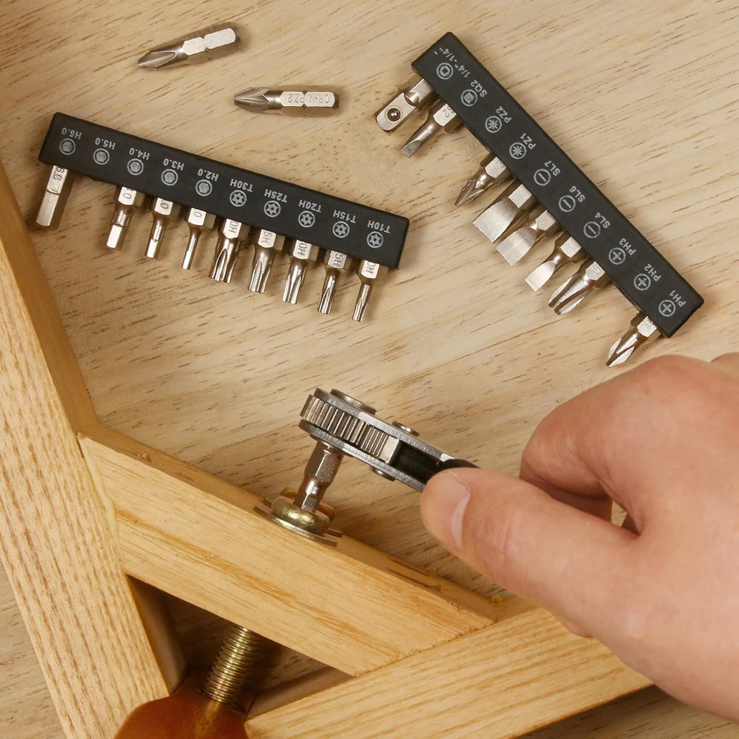 22-Piece Mini Ratchet Set with Right Angle Screwdriver for Tight Spaces, Phillips, Slotted, Torx, Hex, Square - Small Ratcheting Wrench Bit Ratchet