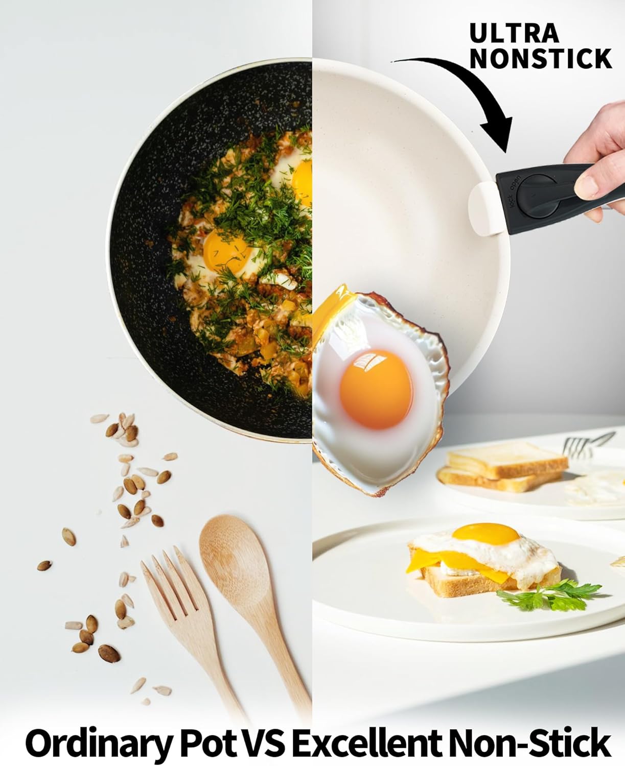 22 Piece Non-Stick Ceramic Cookware Set with Detachable Handles - Black