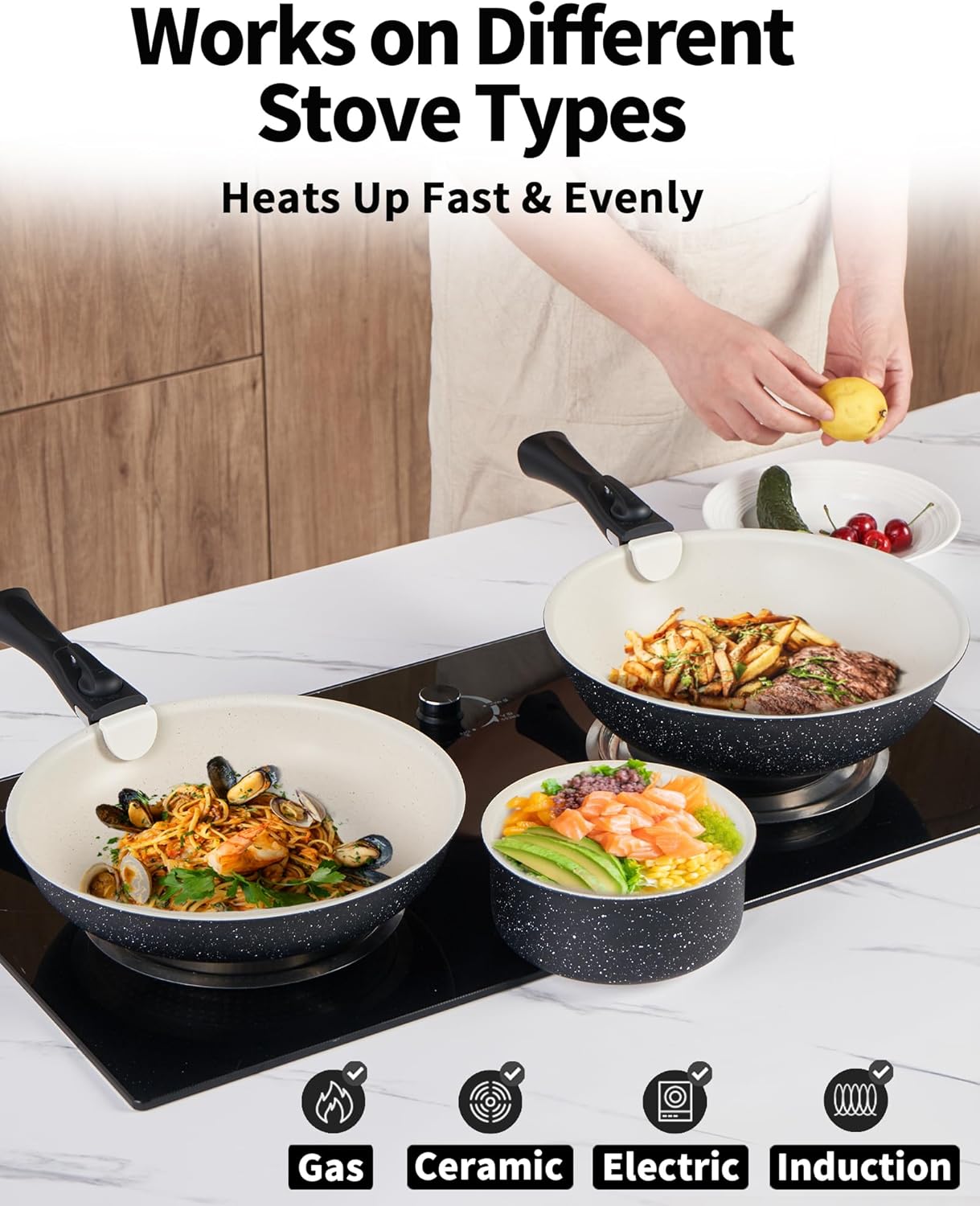 22 Piece Non-Stick Ceramic Cookware Set with Detachable Handles - Black