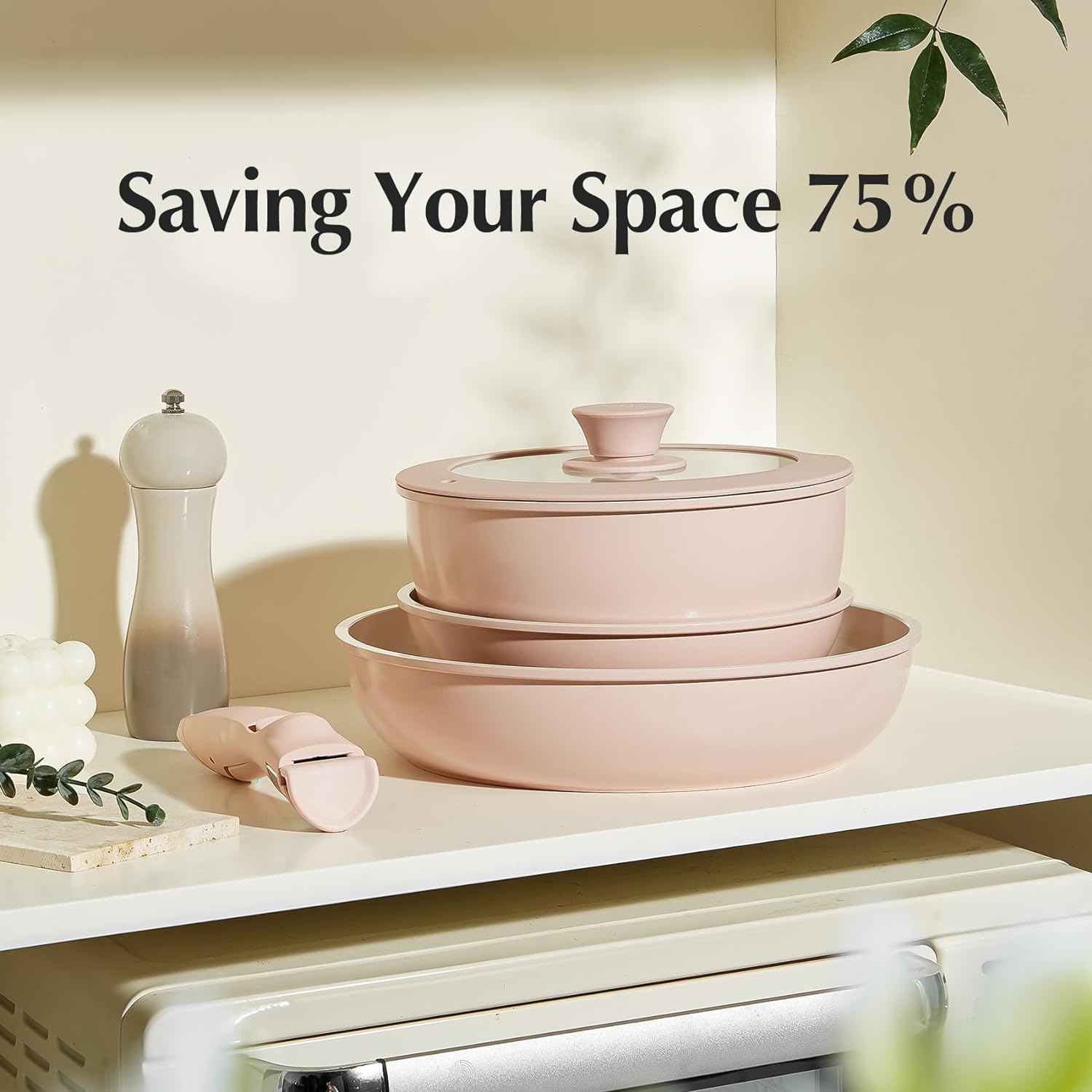 22 Piece Redchef Ceramic Cookware Set with Detachable Handle - Nonstick, Non Toxic, PFAS PFOA & PTFE Free - Dishwasher/Oven Safe - Ideal for Camping