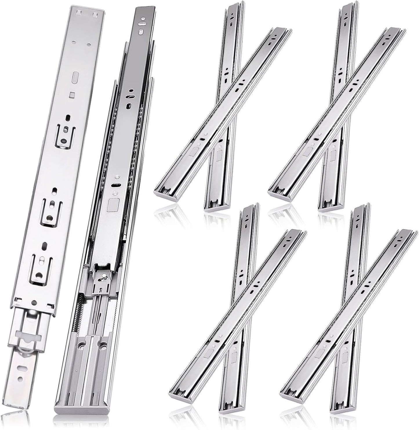22" Soft Close Full Extension Ball Bearing Drawer Slides - 4 Pairs (8pcs) - Side Mount, 100 LB Capacity - Silver
