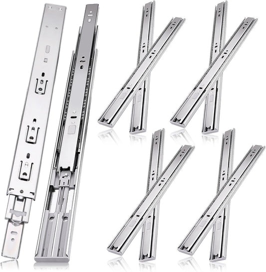 22" Soft Close Full Extension Ball Bearing Drawer Slides - 4 Pairs (8pcs) - Side Mount, 100 LB Capacity - Silver