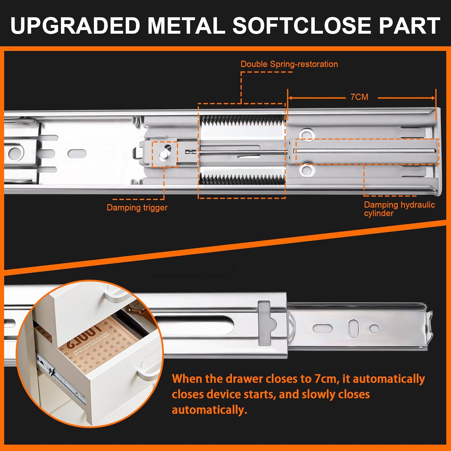 22" Soft Close Full Extension Ball Bearing Drawer Slides - 4 Pairs (8pcs) - Side Mount, 100 LB Capacity - Silver