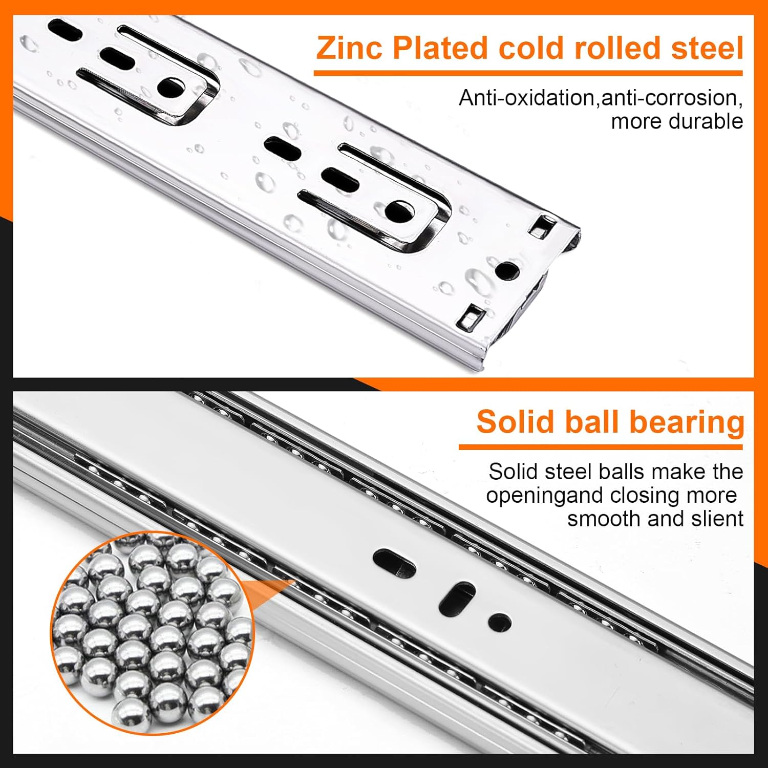 22" Soft Close Full Extension Ball Bearing Drawer Slides - 4 Pairs (8pcs) - Side Mount, 100 LB Capacity - Silver