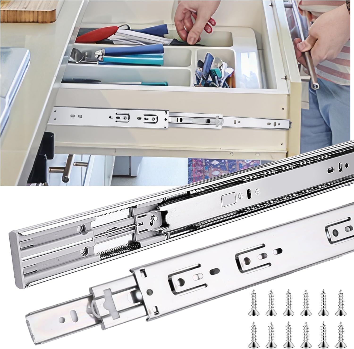 22" Soft Close Full Extension Ball Bearing Drawer Slides - 4 Pairs (8pcs) - Side Mount, 100 LB Capacity - Silver