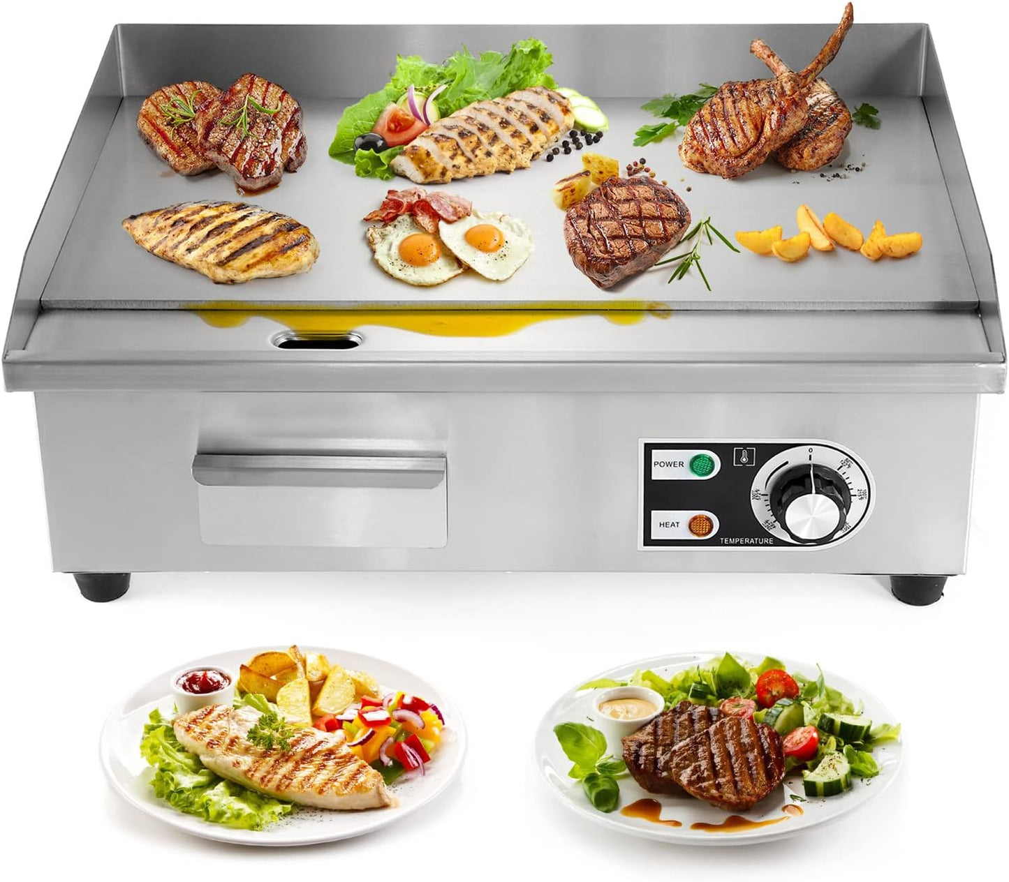 22'' Stainless Steel Electric Teppanyaki Grill - Commercial Countertop Griddle for Restaurant Kitchen - 3000W 110V Large Flat Top Grill by Dyna-Living