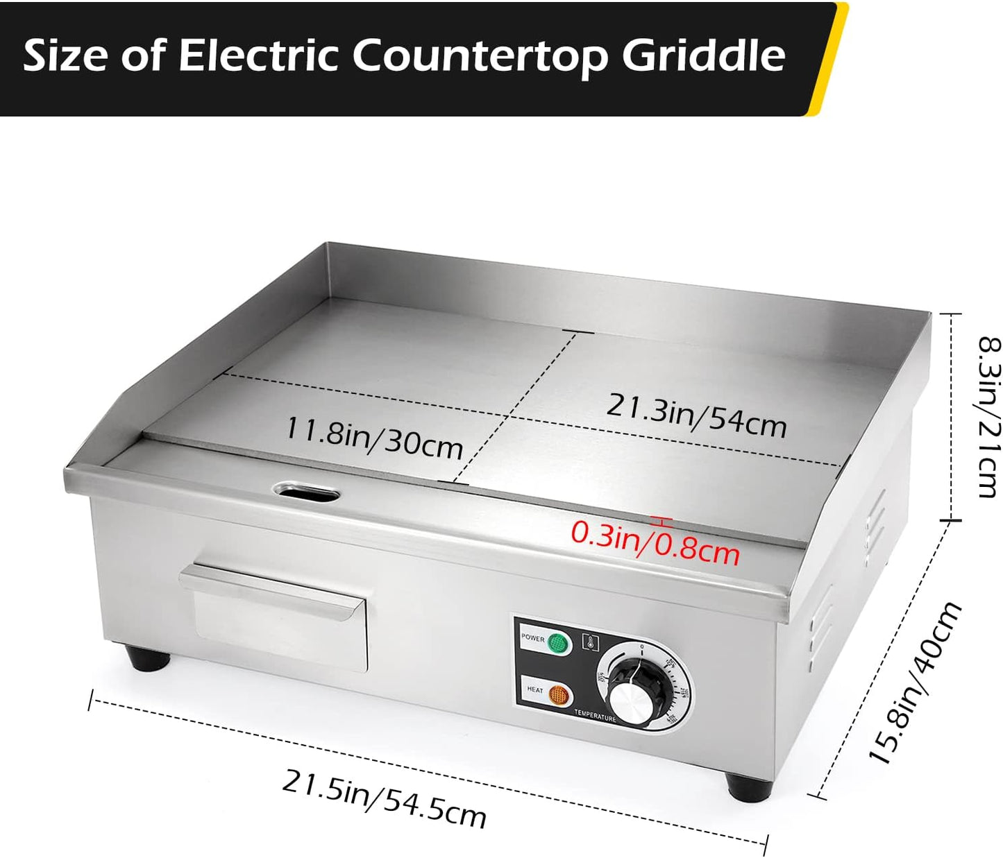 22'' Stainless Steel Electric Teppanyaki Grill - Commercial Countertop Griddle for Restaurant Kitchen - 3000W 110V Large Flat Top Grill by Dyna-Living