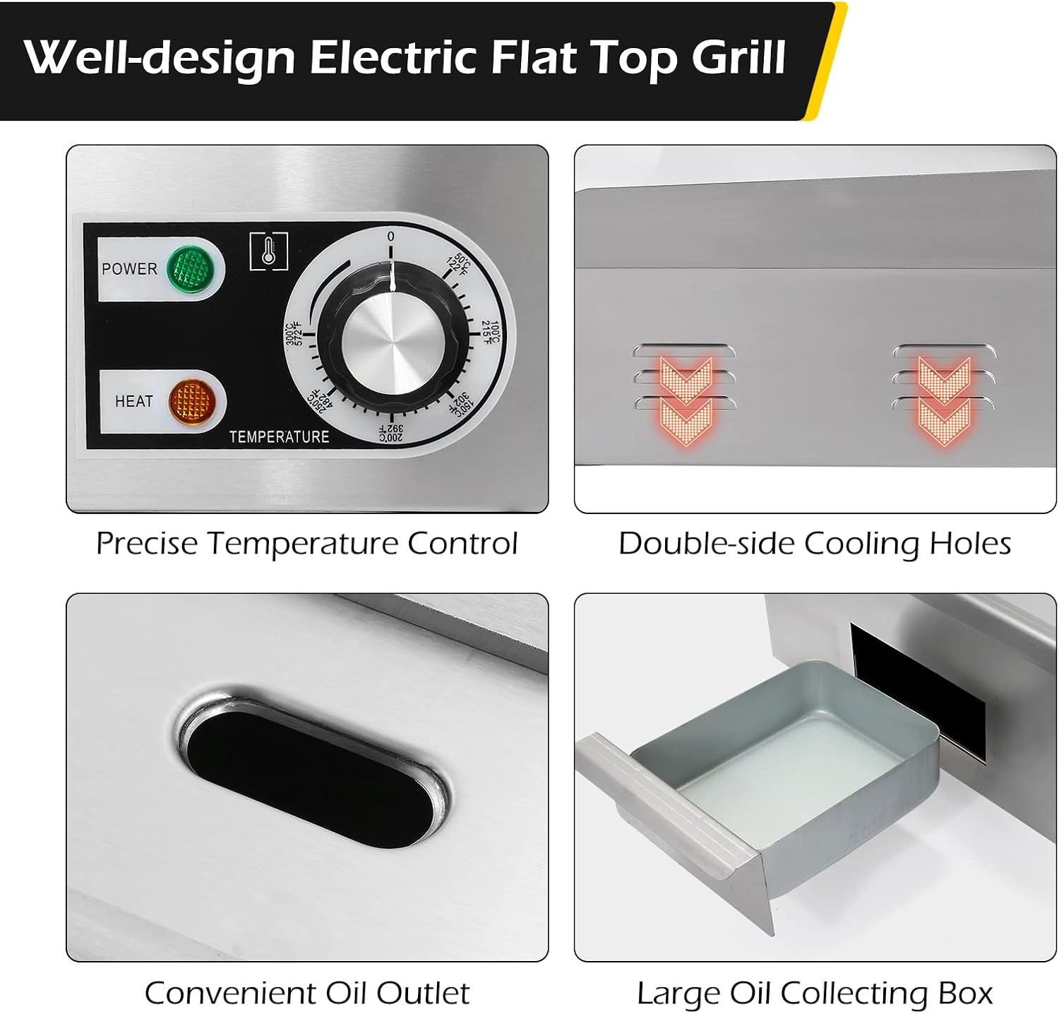 22'' Stainless Steel Electric Teppanyaki Grill - Commercial Countertop Griddle for Restaurant Kitchen - 3000W 110V Large Flat Top Grill by Dyna-Living