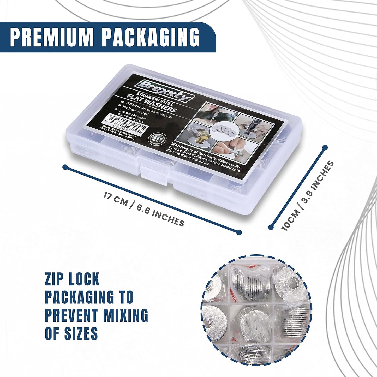 225Pcs Stainless Steel Fender Washers Assortment, 15 Sizes (M2-M12) for Screws & Bolts - Ideal for Home and Industrial Applications