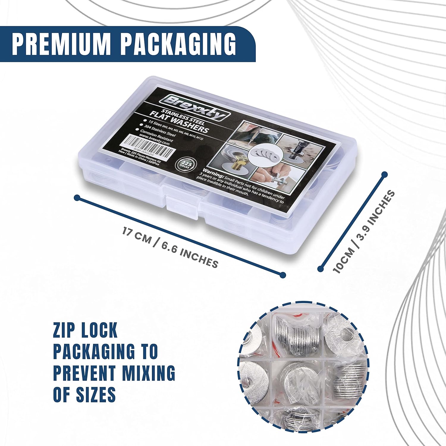 225Pcs Stainless Steel Fender Washers Assortment, 15 Sizes (M2-M12) for Screws & Bolts - Ideal for Home and Industrial Applications