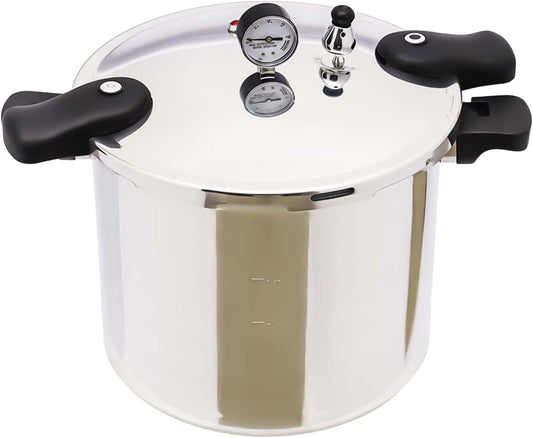 22L Aluminium Pressure Cooker with Steam Gauge for Kitchen Steaming and Stewing - Versatile Cookware for Preserving and Canning