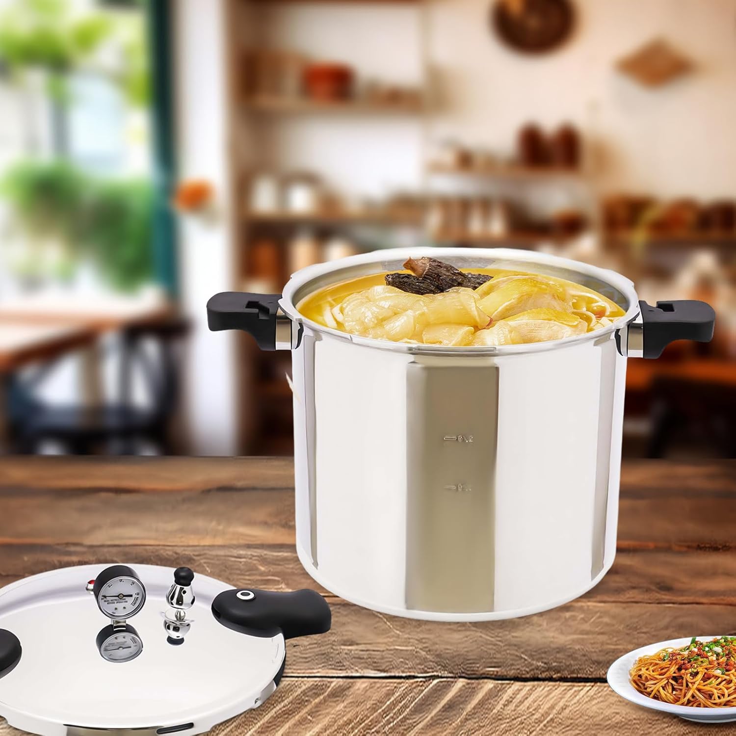 22L Aluminium Pressure Cooker with Steam Gauge for Kitchen Steaming and Stewing - Versatile Cookware for Preserving and Canning