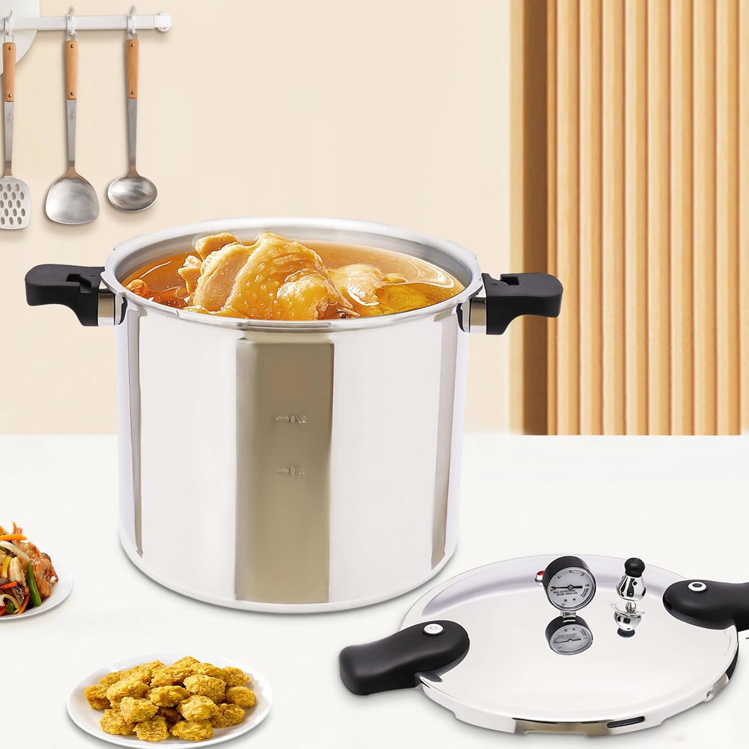 22L Aluminium Pressure Cooker with Steam Gauge for Kitchen Steaming and Stewing - Versatile Cookware for Preserving and Canning