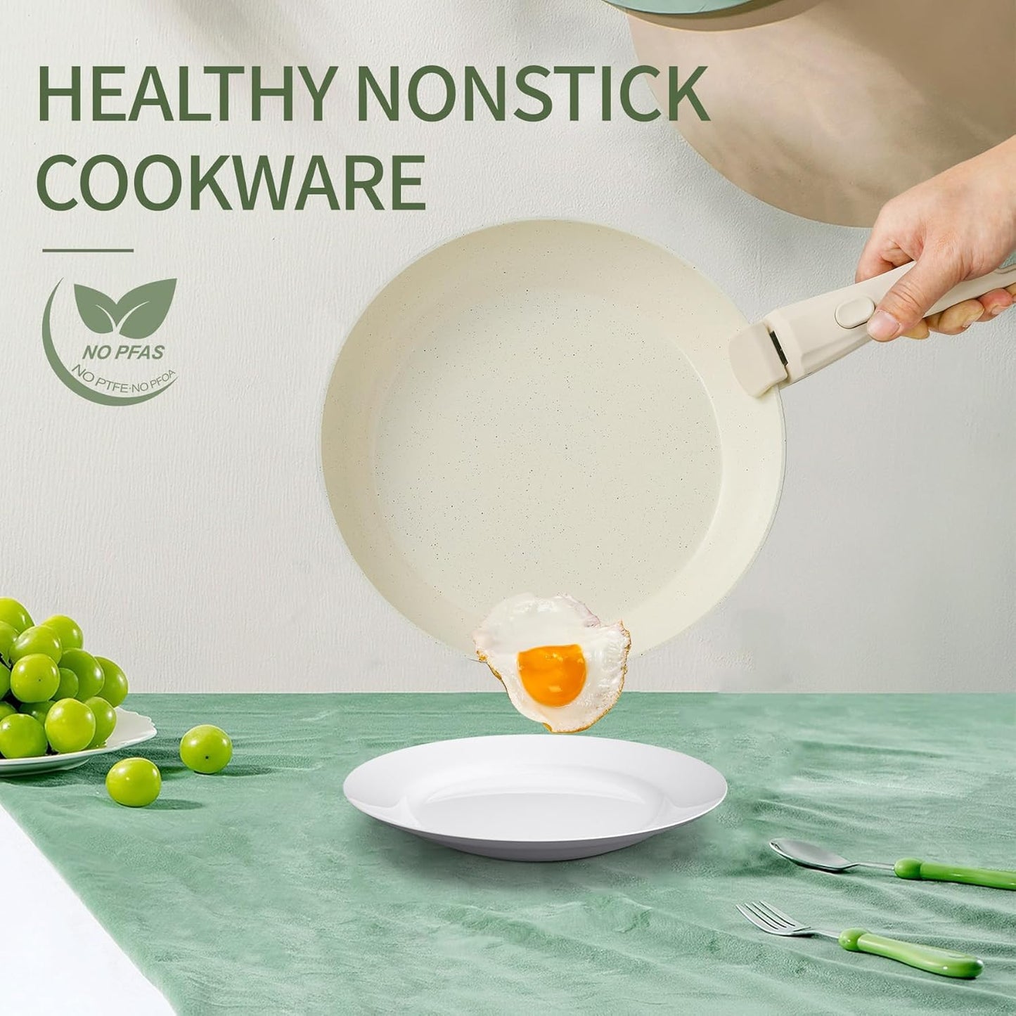 23-Piece Ceramic Pots and Pans Set with Nonstick Detachable Handles for Induction Cooking - Includes Frying Pans, Saucepans, and Oven-Safe Cookware