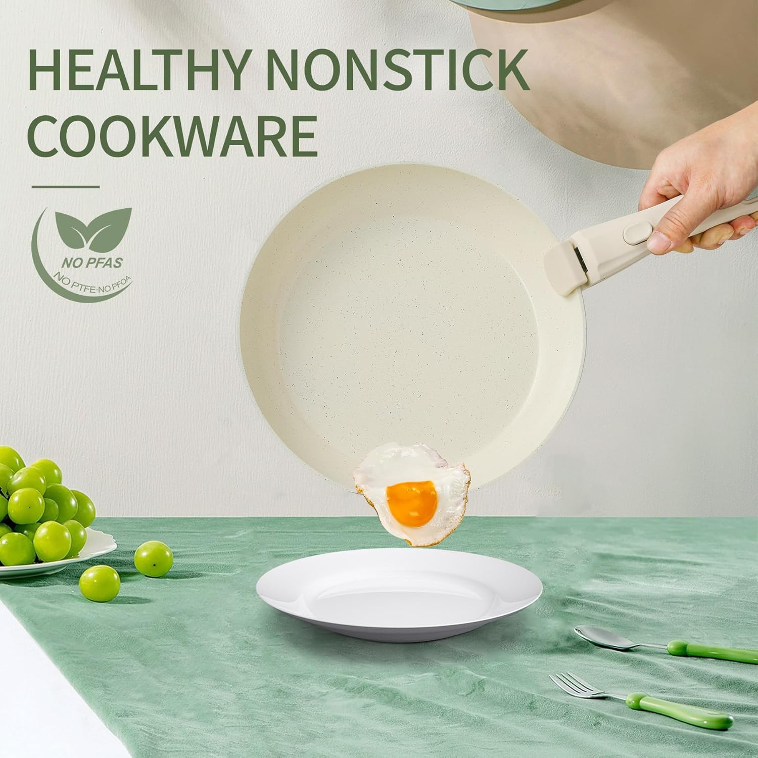 23-Piece Ceramic Pots and Pans Set with Nonstick Detachable Handles for Induction Cooking - Includes Frying Pans, Saucepans, and Oven-Safe Cookware